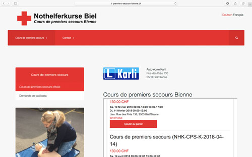 Site web Premiers Secours Bienne